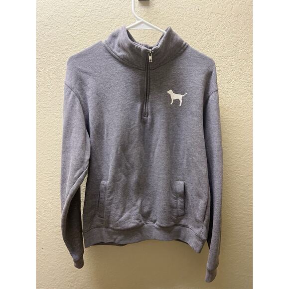 VICTORIA'S SECRET PINK DOG Sweatshirt Sz XS Pullover 1/4 Zip Long Sleeve Gray - Picture 1 of 4